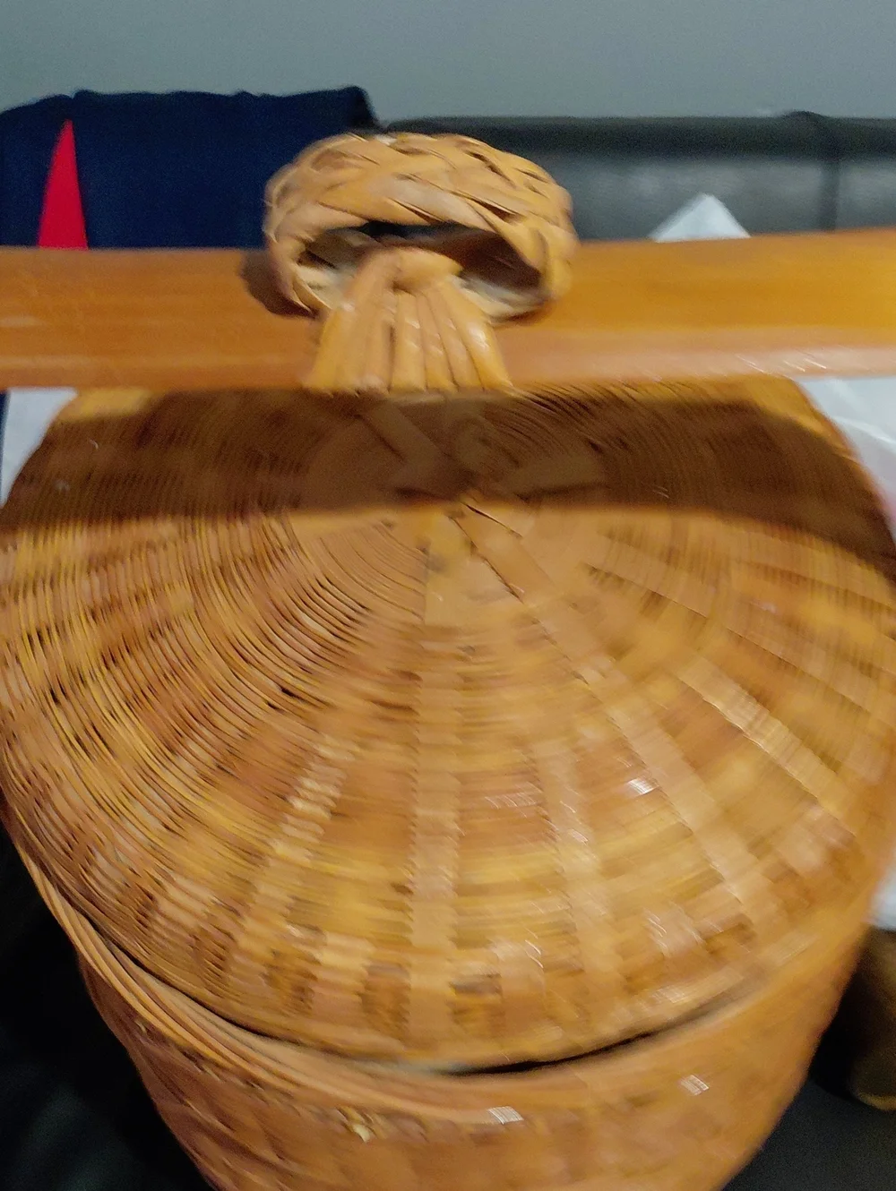 Woven Rattan Storage Basket with Lid - Natural Brown